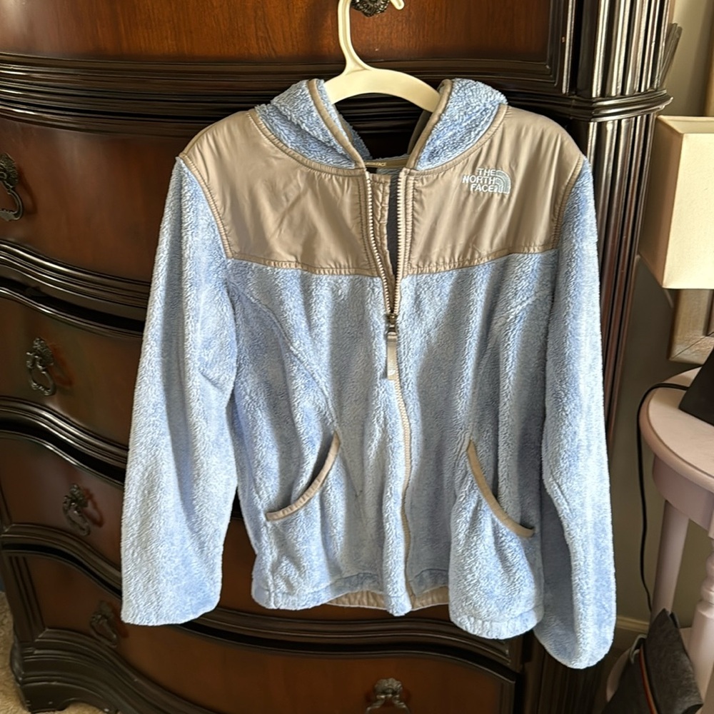 The North Face Girls Jacket XL 18 Blue Gray Fuzzy